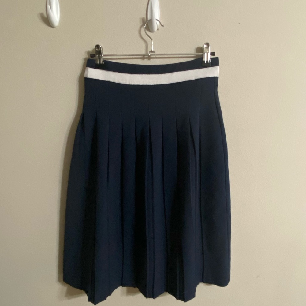Navy blue pleated midi skirt